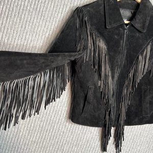 Nasty Gal Fringe Black Real Leather Suede Jacket Western Cowgirl Size Medium